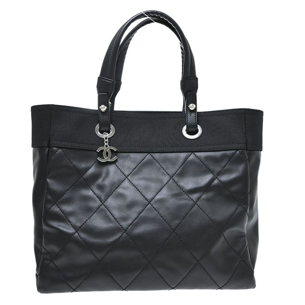 Chanel Biarritz Tote Quilted Coated Canvas Black Canvas Tote Bag Bag